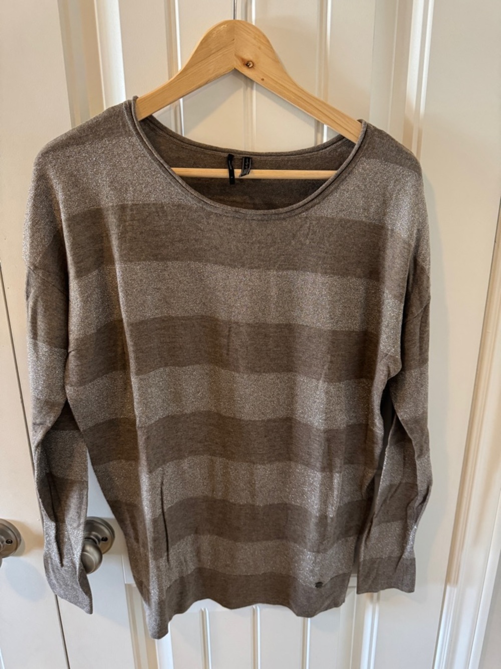 Guess Neutral Taupe Striped Knit Sweater